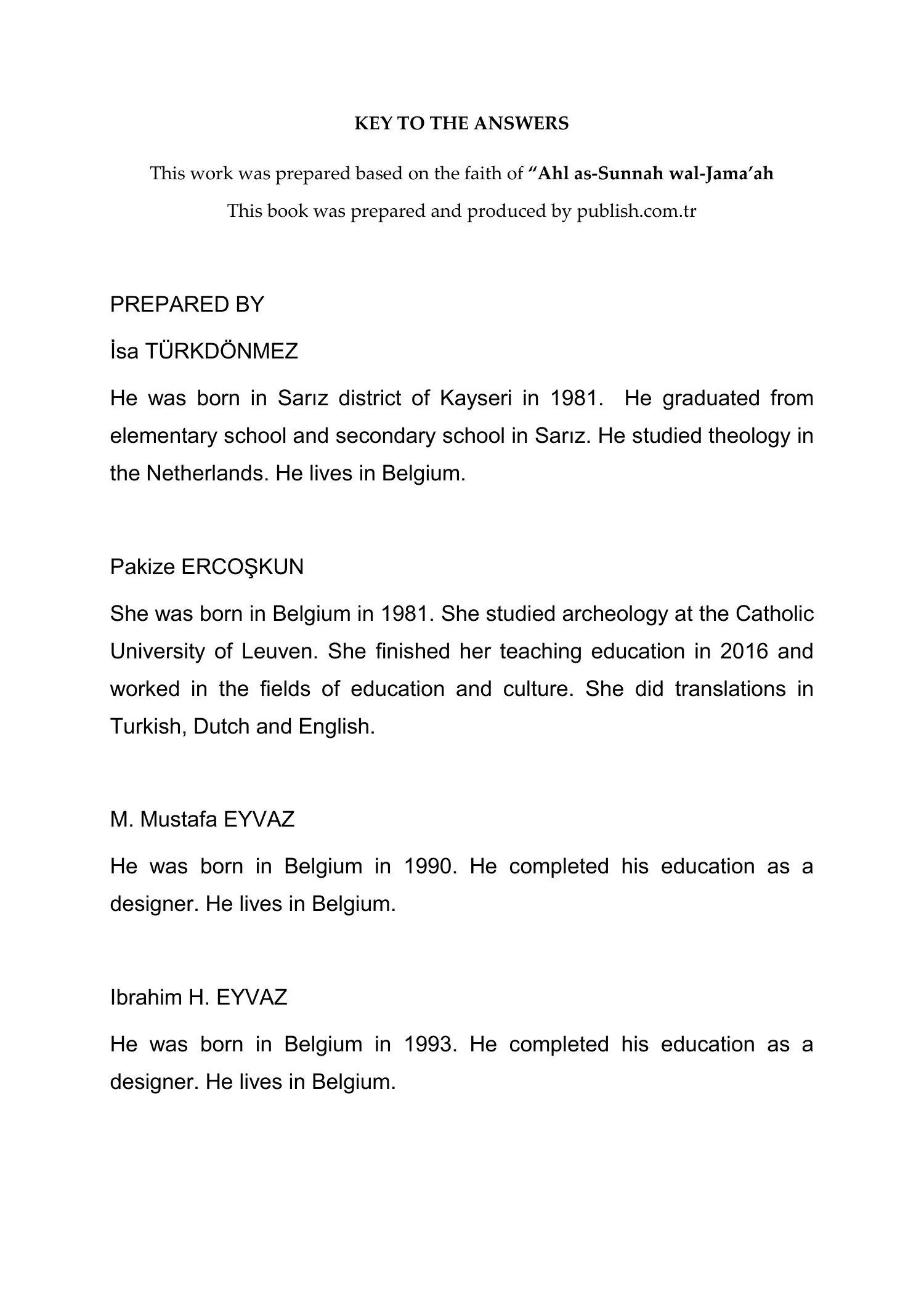 Key to the Answers — first page