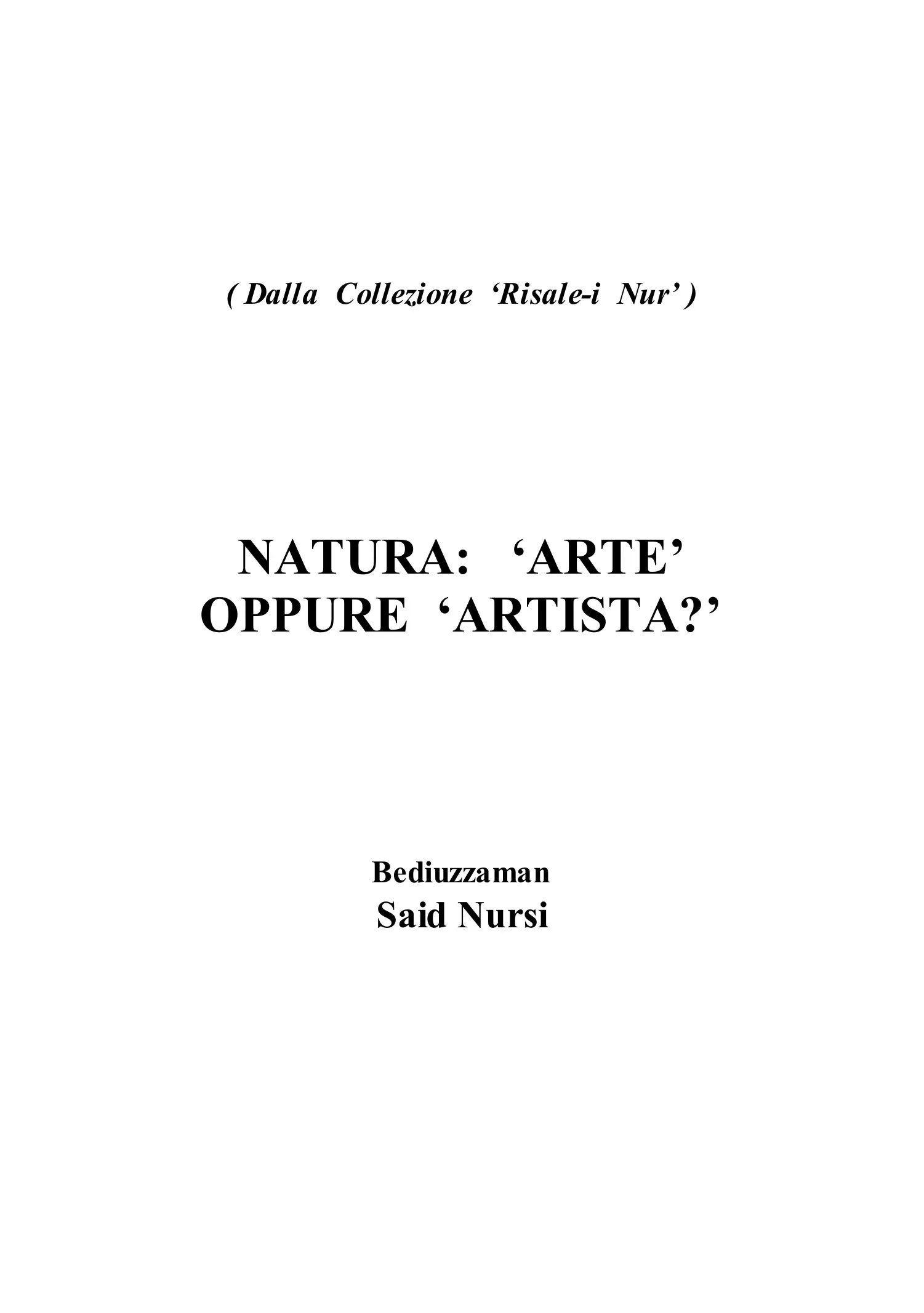 Natura: Arte Oppure Artista ? — first page